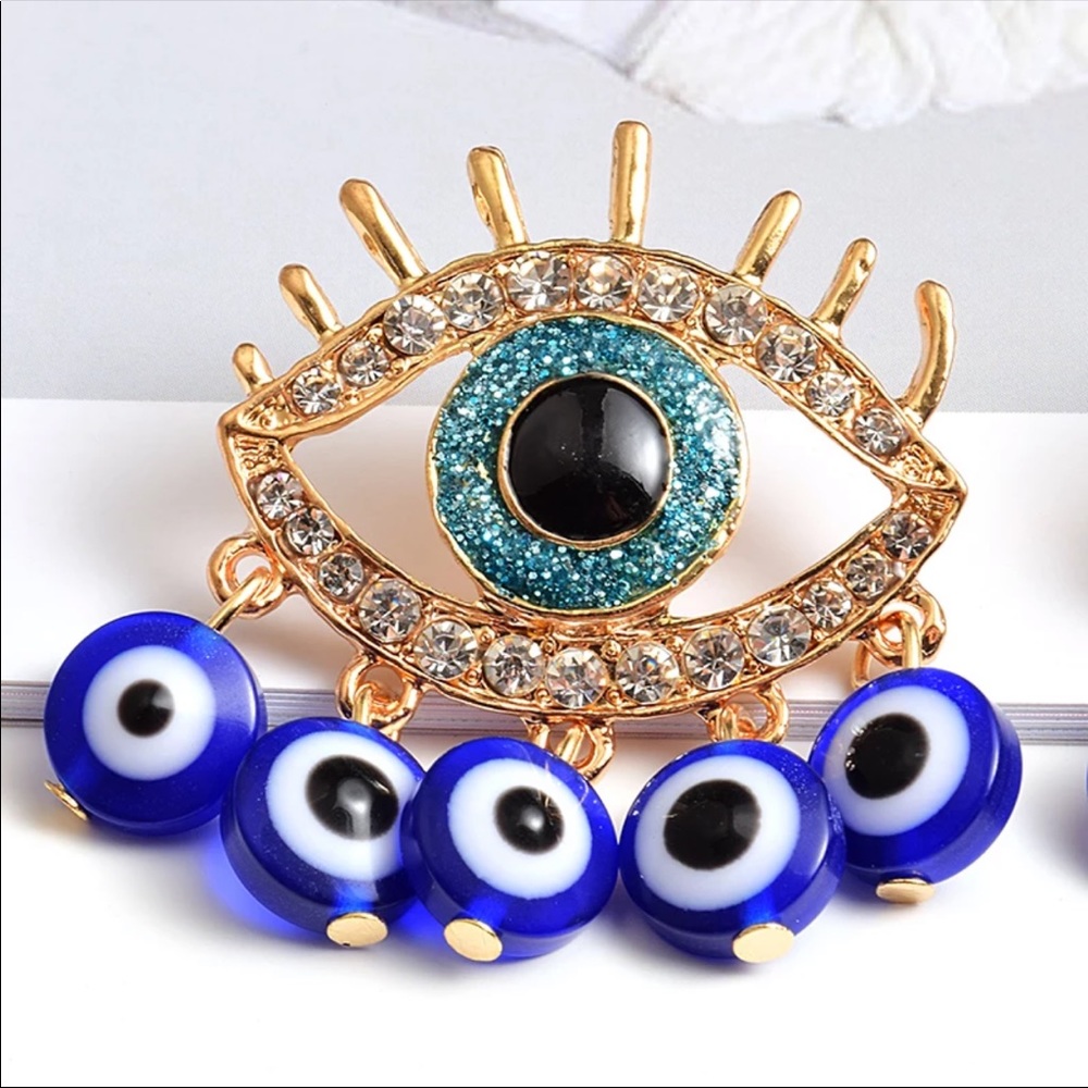 New evil eye blue eyes earrings dangle - Picture 4 of 6